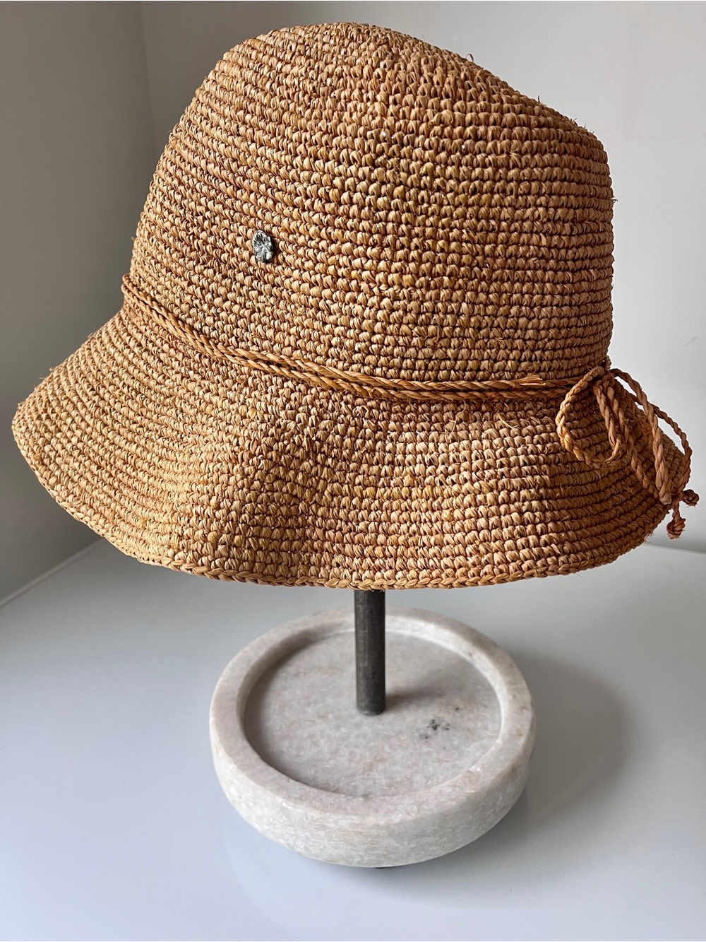 Flora Bella Raffia Crochet Bucket Hat Boho Resort Coastal Natural Straw Hat